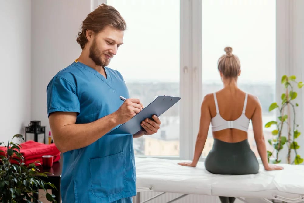 médico analisando dados do paciente médico analisando dados do paciente