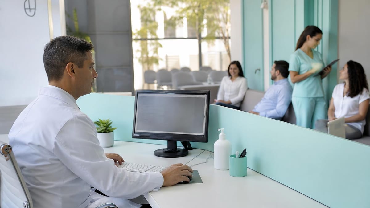 médico analisando a lei de proteção de dados dos pacientes em sua clínica médico analisando a lei de proteção de dados dos pacientes em sua clínica